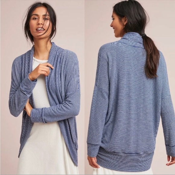 Sundry Sweaters - SUNDRY Open Front Navy White Striped Comfy Long Sleeved Cardigan Size 1 Small